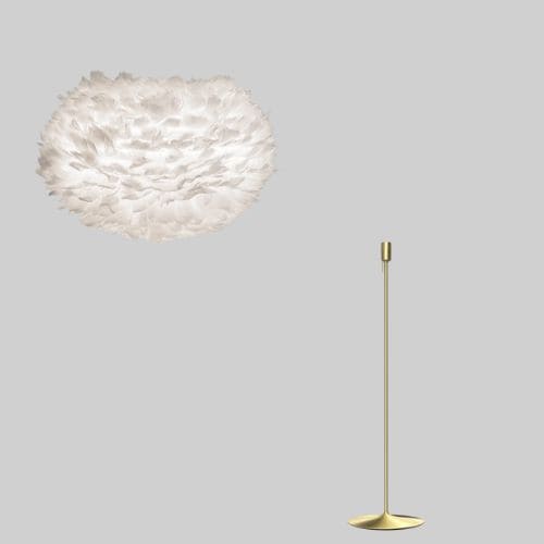Abat-jour blanc en plume d'oie et pied de lampe en laiton brossé