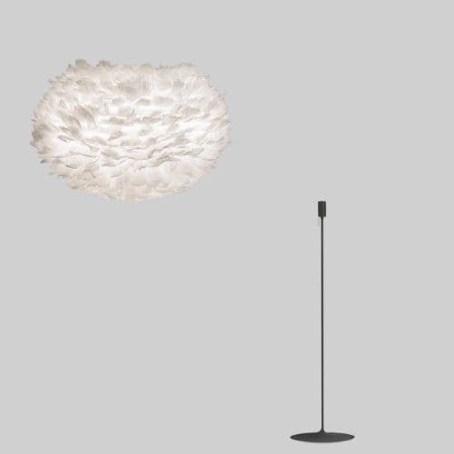 Abat-jour blanc en plume d'oie et pied de lampe noir