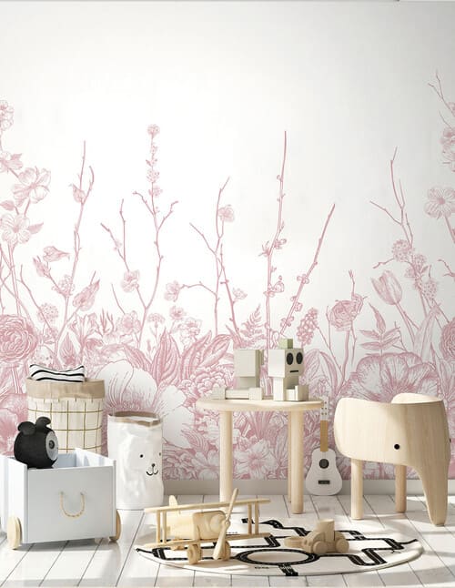 Papier peint panoramique rose floral
