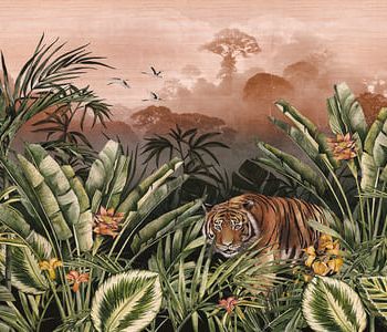 Décor panoramique jungle avec un tigre du Bengale