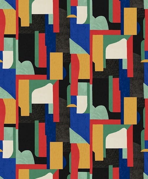 Papier peint avec des petites formes multicolores géométriques et abstraites de la marque MASUREEL
