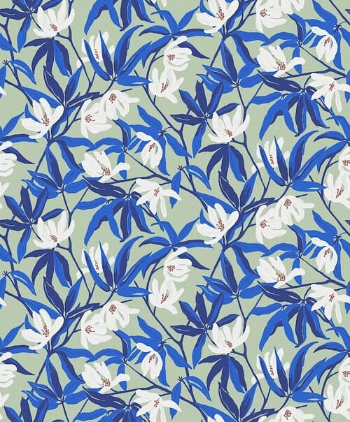 Papier peint floral bleu de la marque MASUREEL