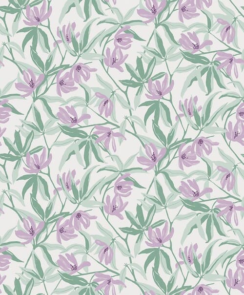 Papier peint floral dans les tons violet de la marque MASUREEL