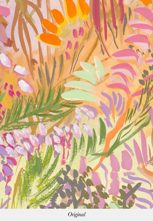 Papier peint panoramique coloré représentant des fleurs enchevêtrés de toutes les couleurs.
