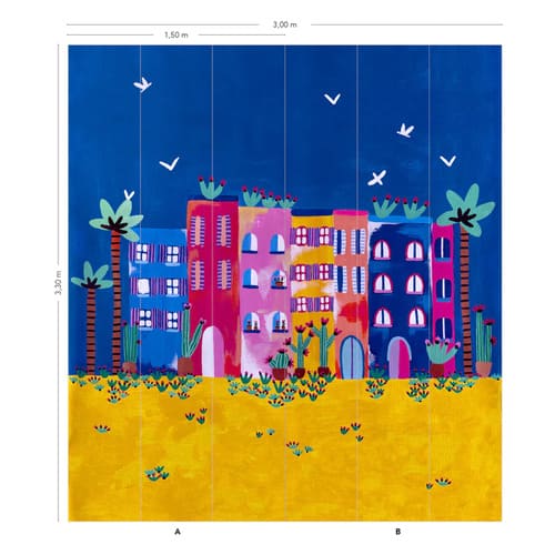 Papier peint panoramique coloré représentant une vue de Marrakech. De la marque Isidore Leroy