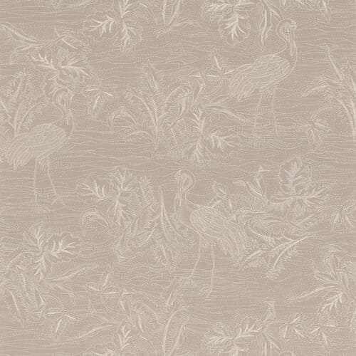 papier peint gris avec des oiseaux migrateurs et de la végétation dessinés en blanc