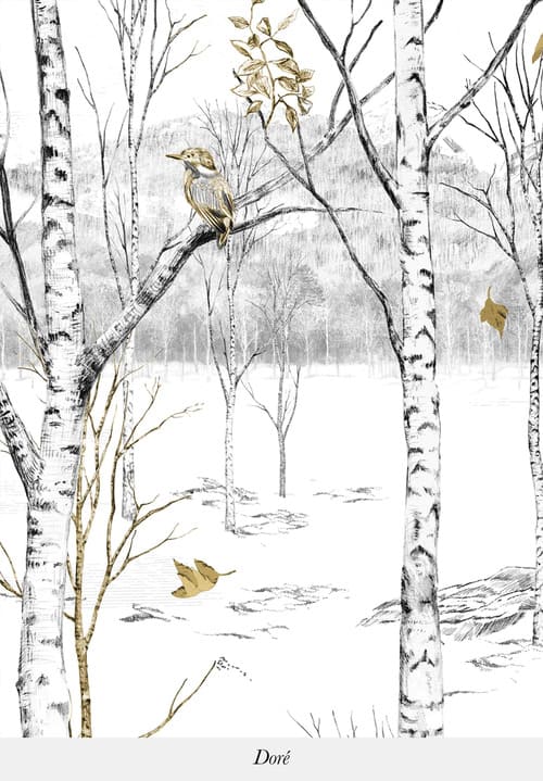 Papier peint noir et blanc représentant une forêt en hiver. De l'éditeur Isidore Leroy