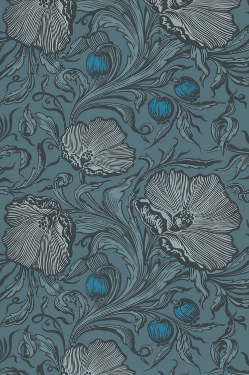 papier peint floral bleu