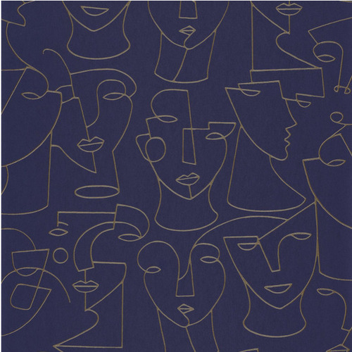 papier peint bleu avec des dessins de visages