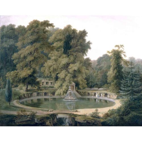 Papier peint représentant un parc anglais avec des éléments indiens.