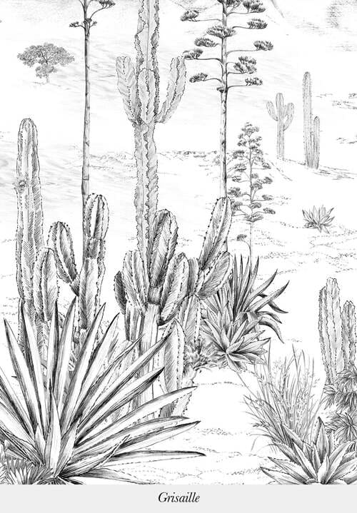 Papier peint en noir et blanc avec des cactus, de la marque Isidore Leroy