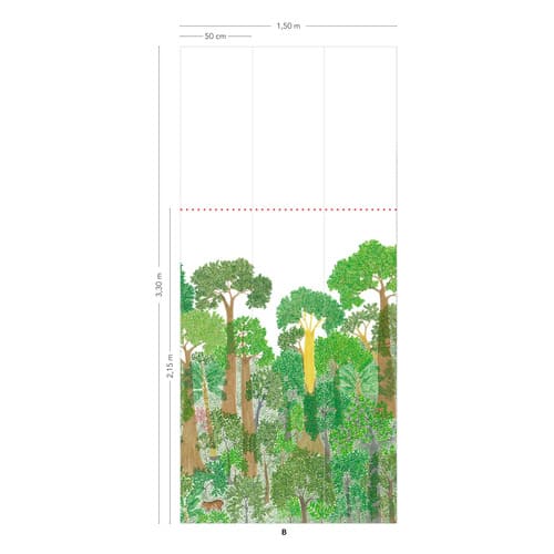 Papier peint panoramique vert représentant la faune et la flore de la Rivière Cahuinari