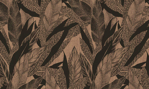 Papier peint végétal noir avec des feuilles exotiques.